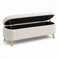 Sitzbank mit Stauraum, 120 x 45 x 45 cm, Bouclé-Bezug in Creme, goldfarbene Metallfüße