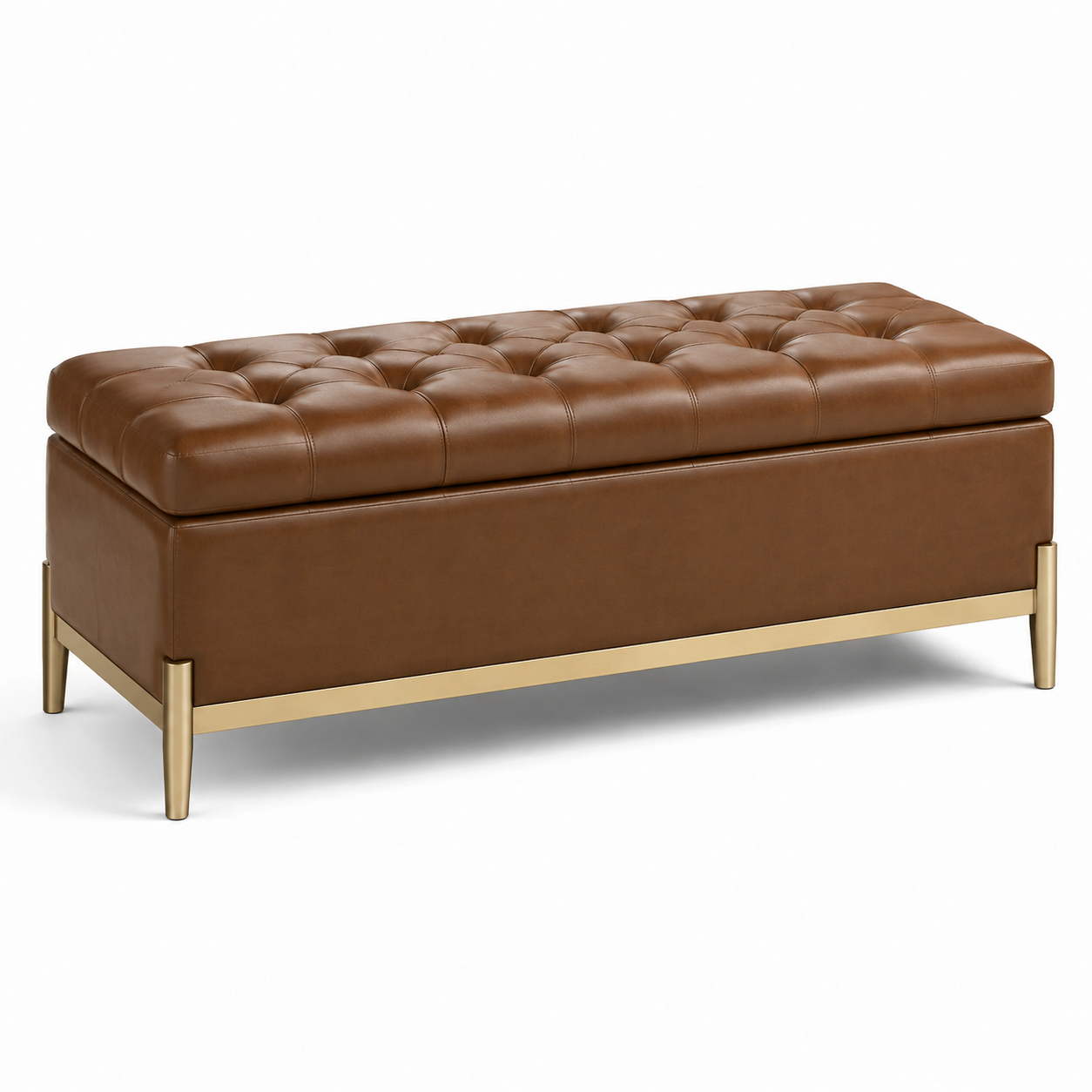 Gepolsterte Sitzbank mit Stauraum und Tiefenheftung, Braun/Gold, 120 x 45 x 48 cm