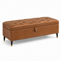 Gepolsterte Sitzbank mit Stauraum und Knopfheftung, 120 x 45 x 45 cm, Kunstleder, Braun