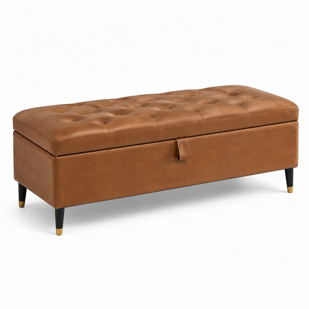 Gepolsterte Sitzbank mit Stauraum und Knopfheftung, 120 x 45 x 45 cm, Kunstleder, Braun