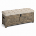 Gepolsterte Truhenbank mit Stauraum im Landhausstil, 120 x 40 x 50 cm, Braun/Beige/Schwarz