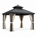 Gartenpavillon 400 x 300 x 290 cm, Anthrazit/Beige, festes Metalldach mit Vorhängen