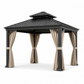 Metall-Gartenpavillon mit festem Dach und Seitenvorhängen, 400 x 300 x 290 cm, Anthrazit/Beige
