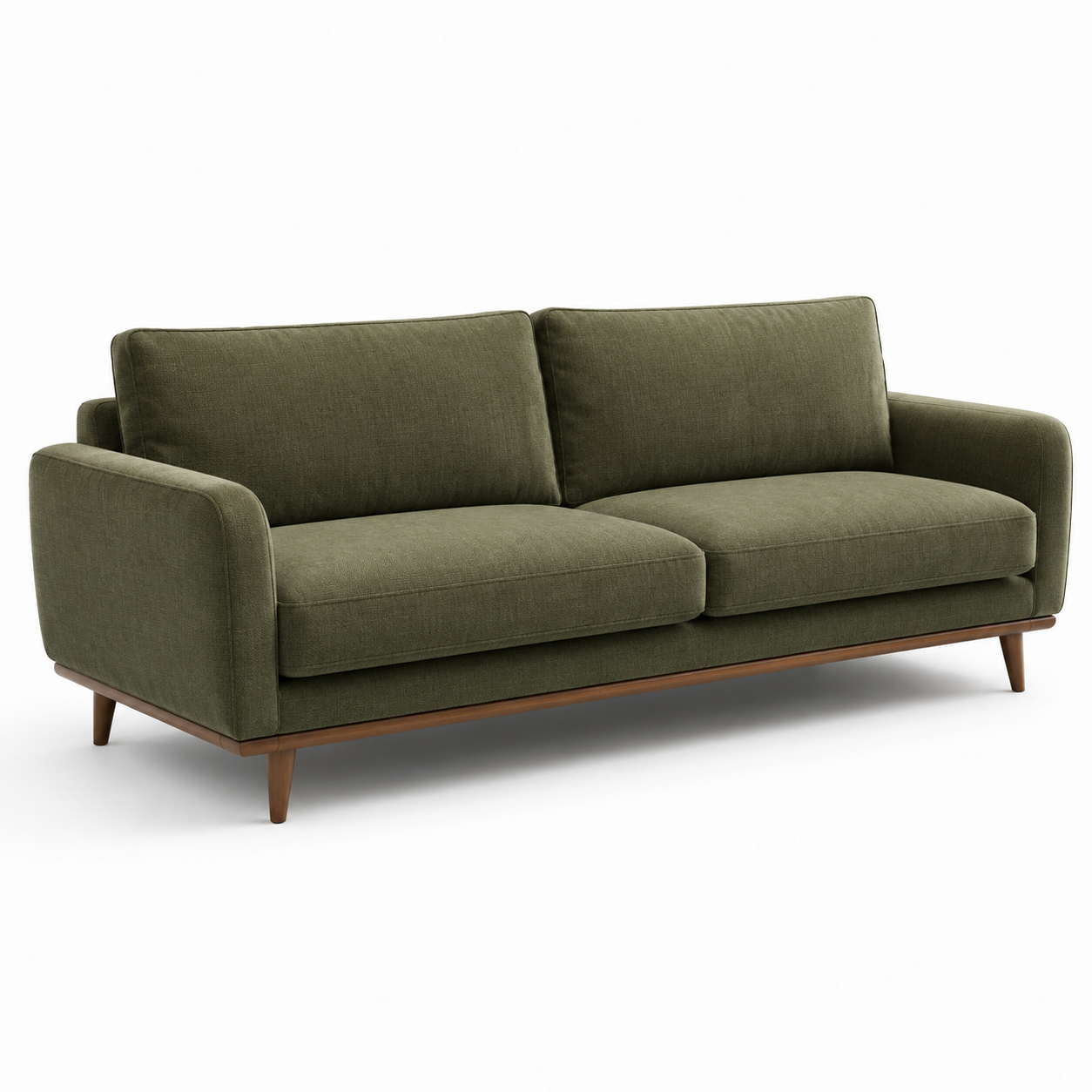 Modernes Dreisitzer-Sofa mit Stoffbezug und Holzrahmen, Olivgrün/Braun, 220 x 90 x 85 cm