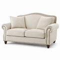 Klassisches 2-Sitzer-Sofa, 180 x 90 x 95 cm, Beige mit dunkelbraunen Holzfüßen und bronzefarbenem Ziernagelbesatz