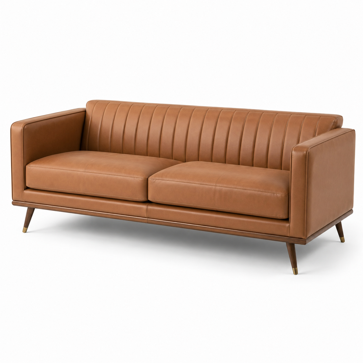 3-Sitzer-Sofa in Braun, 220 x 88 x 82 cm, Lederoptik mit Holzgestell im Retro-Stil