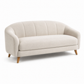 Modernes 3-Sitzer-Sofa in Creme mit braunen Holzfüßen, 205 x 85 x 80 cm, vertikale Steppung