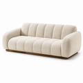 3-Sitzer-Sofa aus Bouclé in Elfenbein mit braunem Holzsockel, 240 x 100 x 78 cm