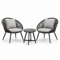 3-teiliges Gartenmöbel-Set aus Polyrattan und Metall in Schwarz/Grau – 2 Sessel 72 x 68 x 80 cm und Tisch Ø 50 x 45 cm