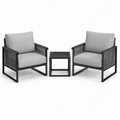 3-teiliges Gartenmöbel-Set Grau/Schwarz mit 2 Gartensesseln 72 x 75 x 80 cm und Beistelltisch 45 x 45 x 45 cm