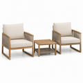3-teiliges Gartenmöbel-Set aus Holz und Geflecht in Beige/Braun/Grau – 2 Sessel 76 x 78 x 82 cm und Tisch 60 x 60 x 45 cm