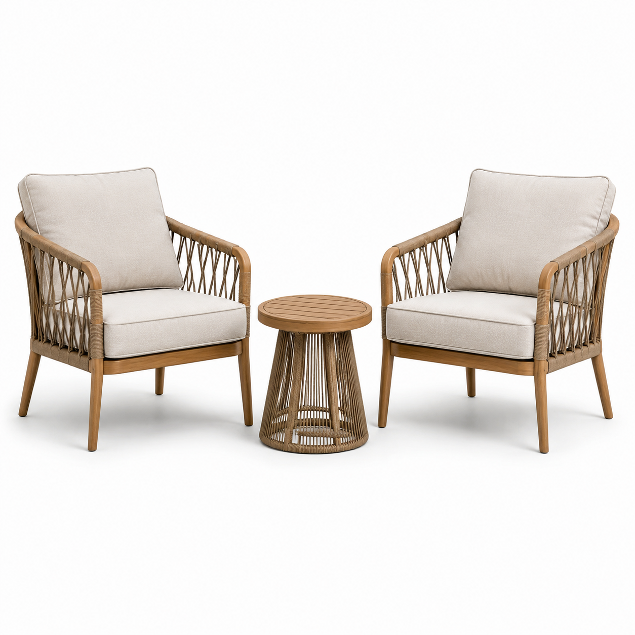 3-teiliges Gartenmöbel-Set mit 2 Sesseln 75 x 78 x 82 cm und Tisch Ø 50 x 48 cm, Beige/Braun
