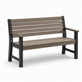 Gartenbank für 2 Personen mit Armlehnen, 125 x 62 x 90 cm, Metall und Kunststoff in Holzoptik, Braun/Schwarz