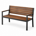 Zweisitzige Gartenbank mit Armlehnen aus Holz und Metall, Braun/Schwarz, 120 x 60 x 85 cm