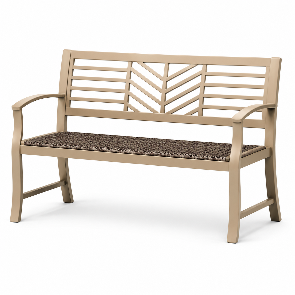 Gartenbank für 2 Personen, 127 x 60 x 89 cm, Metallgestell mit Armlehnen und Sitzauflage, Beige/Braun