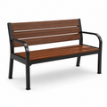 Gartenbank aus Holz und Metall mit Rücken- und Armlehnen, Braun/Schwarz, 125 x 60 x 85 cm