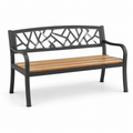 Gartenbank aus Holz und Metall, Braun/Schwarz, 127 x 60 x 85 cm, Zweisitzer mit geometrischer Rückenlehne