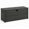 Polyrattan-Auflagenbox mit Klappdeckel und Griffmulden, Grau/Schwarz, 120 x 50 x 60 cm