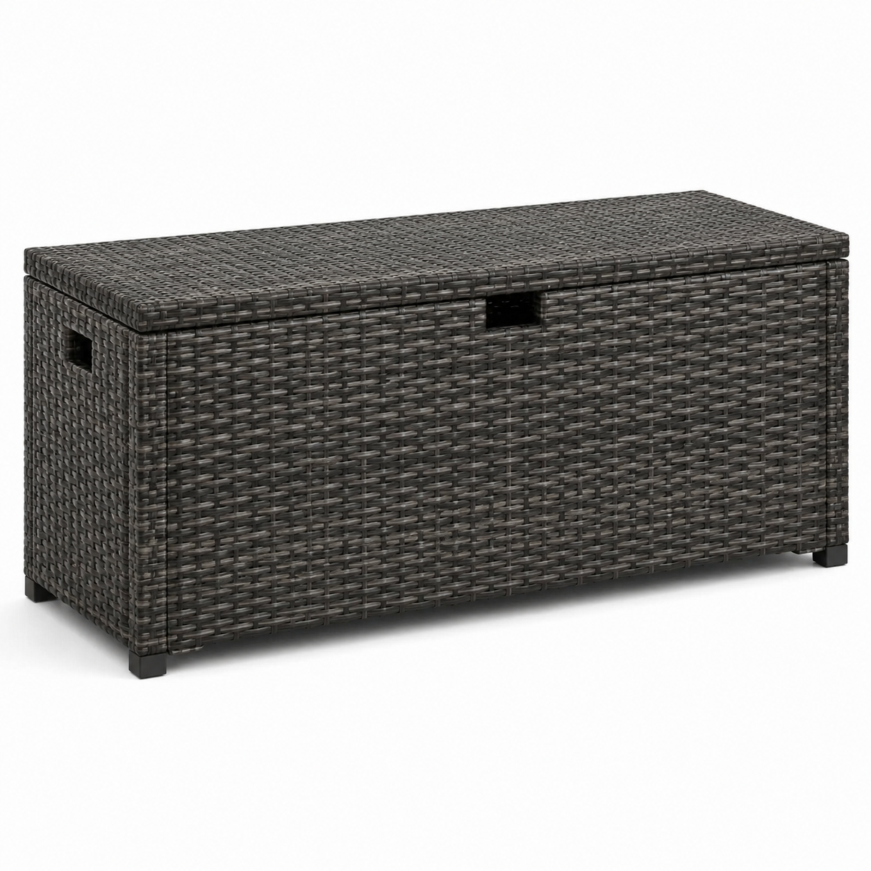 Polyrattan-Auflagenbox mit Klappdeckel und Griffmulden, Grau/Schwarz, 120 x 50 x 60 cm