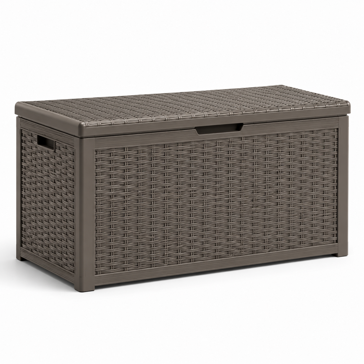 Garten-Aufbewahrungsbox aus Kunststoff mit Klappdeckel, 120 x 55 x 60 cm, Taupe, Rattanoptik