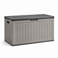 Garten-Aufbewahrungsbox aus Kunststoff mit Klappdeckel, 120 x 55 x 60 cm, Grau/Anthrazit, Holzoptik