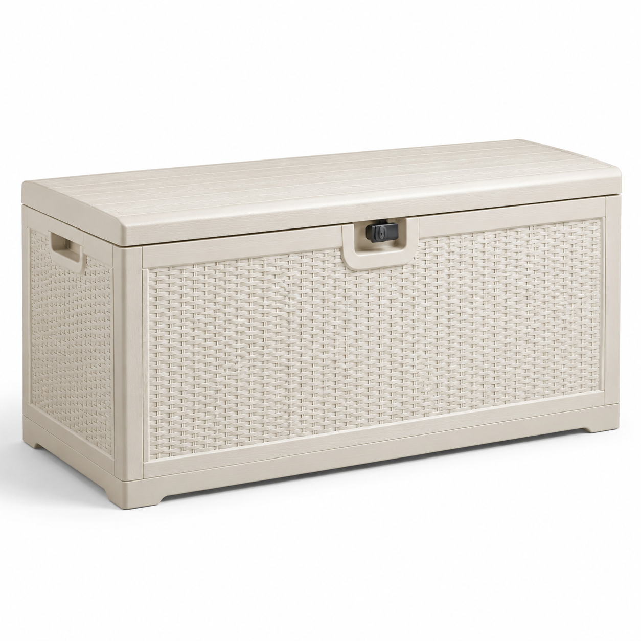 Aufbewahrungsbox mit Deckel und Verschlussvorrichtung, 120 x 55 x 60 cm, Beige, Rattanoptik