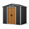 Stahl-Gerätehaus 238 x 181 x 206 cm in Anthrazit, Holzbraun und Silber mit Doppeltür, Belüftung und Satteldach