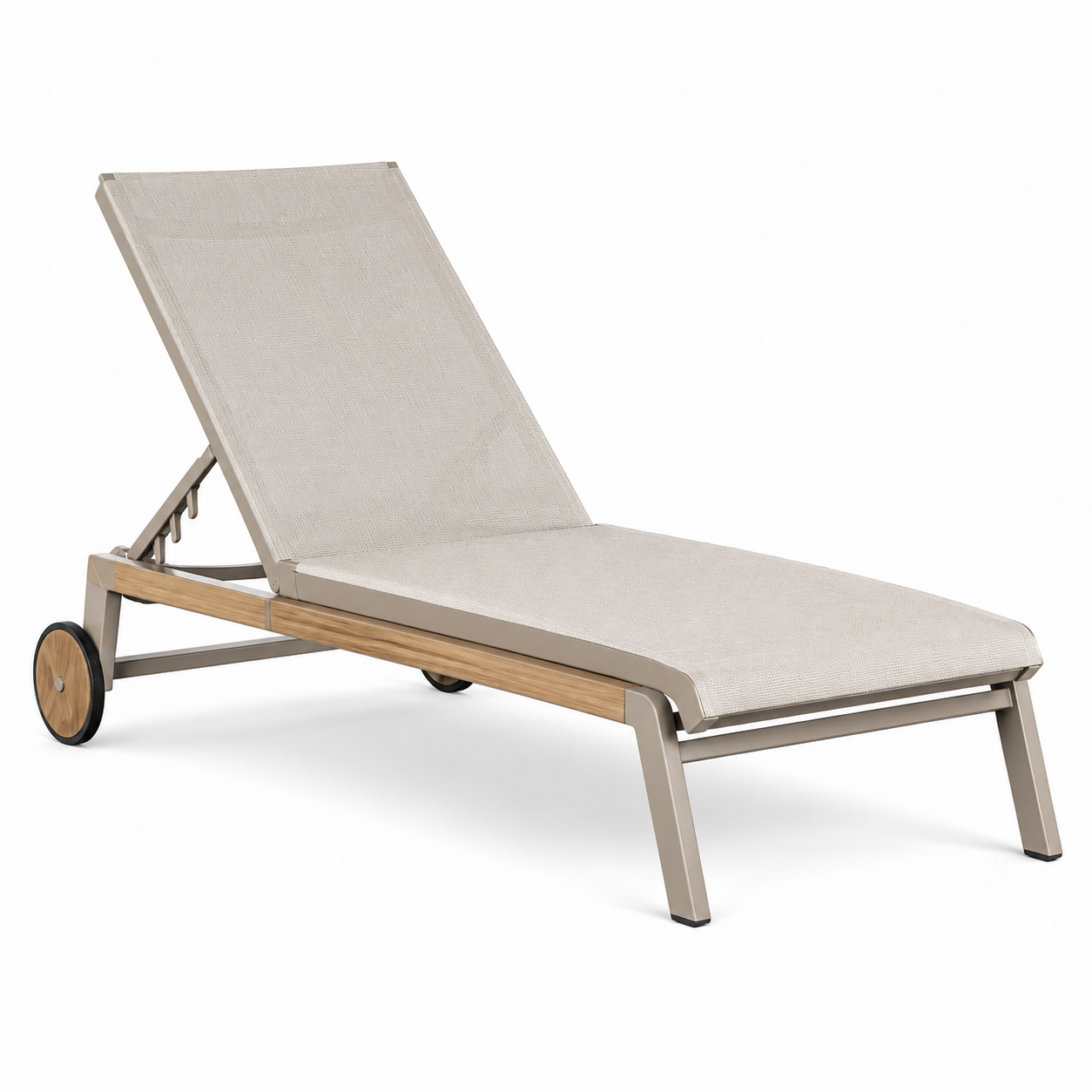 Verstellbare Gartenliege aus Metall und Textilgewebe mit Rollen, Beige/Taupe, 200 x 70 x 35 cm