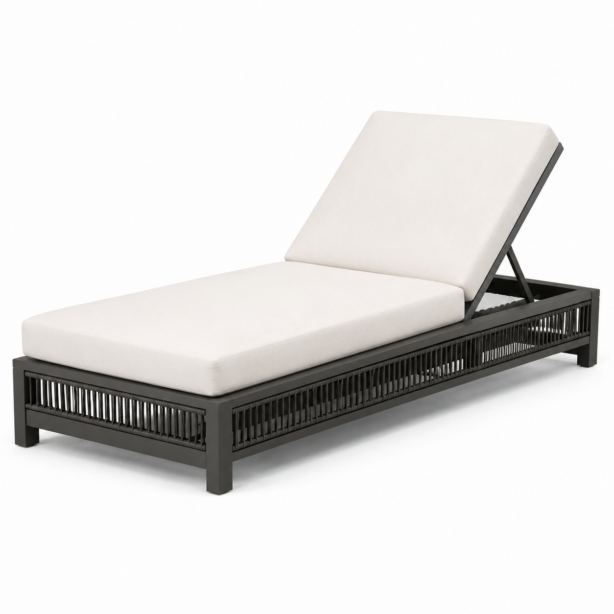 Gartenliege mit verstellbarer Rückenlehne, 205 x 76 x 95 cm, Creme/Schwarz