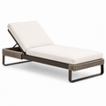 Gartenliege aus Metall und Geflecht mit verstellbarer Rückenlehne, Creme/Taupe/Dunkelbraun, 200 x 76 x 96 cm