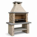 Gartenkamin mit Grillrost und Ablage, 120 x 65 x 215 cm, Beige/Grau/Braun/Schwarz