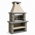 Grillkamin aus Beton und Naturstein mit Grillrost und Ablageflächen, 120 x 75 x 220 cm, Grau/Beige/Braun/Silber