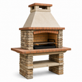Gartengrill aus Betonwerkstein mit Kamin und Ablagefach, 110 x 65 x 210 cm, Beige/Terrakotta/Schwarz