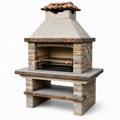 Grillkamin aus Steinwerkstoff mit höhenverstellbarem Stahlrost, 160 x 80 x 250 cm, Beige/Braun/Schwarz/Grau