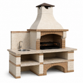 Grillkamin aus Steinverbund mit Spüle und Ablagefächern, Creme/Braun, 190 x 70 x 230 cm