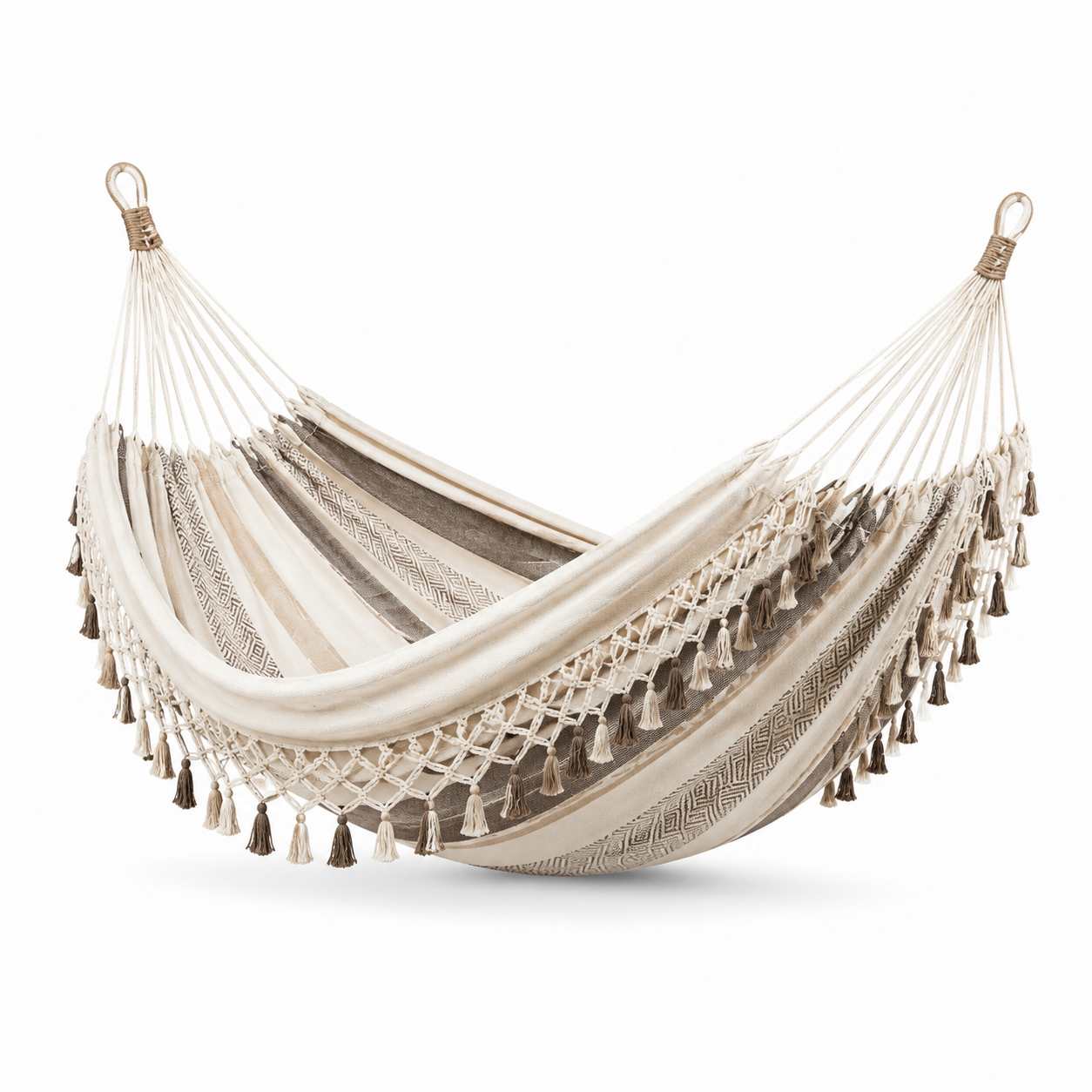 Hängematte aus Textilgewebe, 200 x 150 x 1 cm, Creme/Braun/Beige, mit – nestexpansion