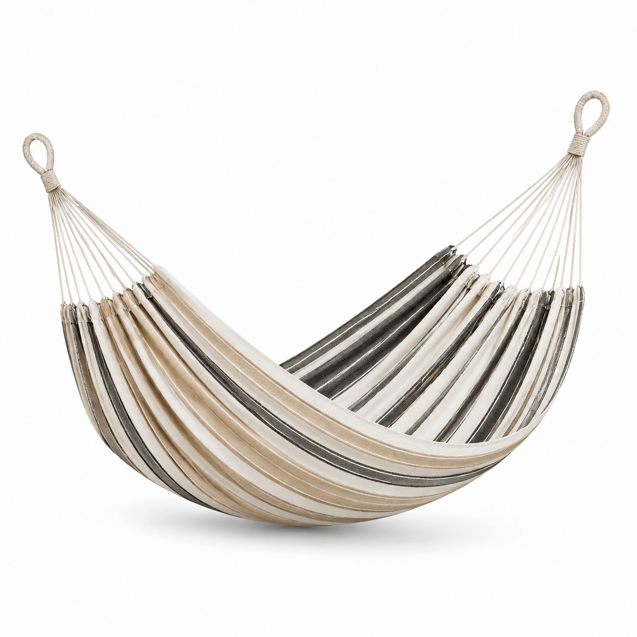 Gestreifte Hängematte 300 x 150 cm in Beige/Grau/Cremeweiß für Garten, – nestexpansion
